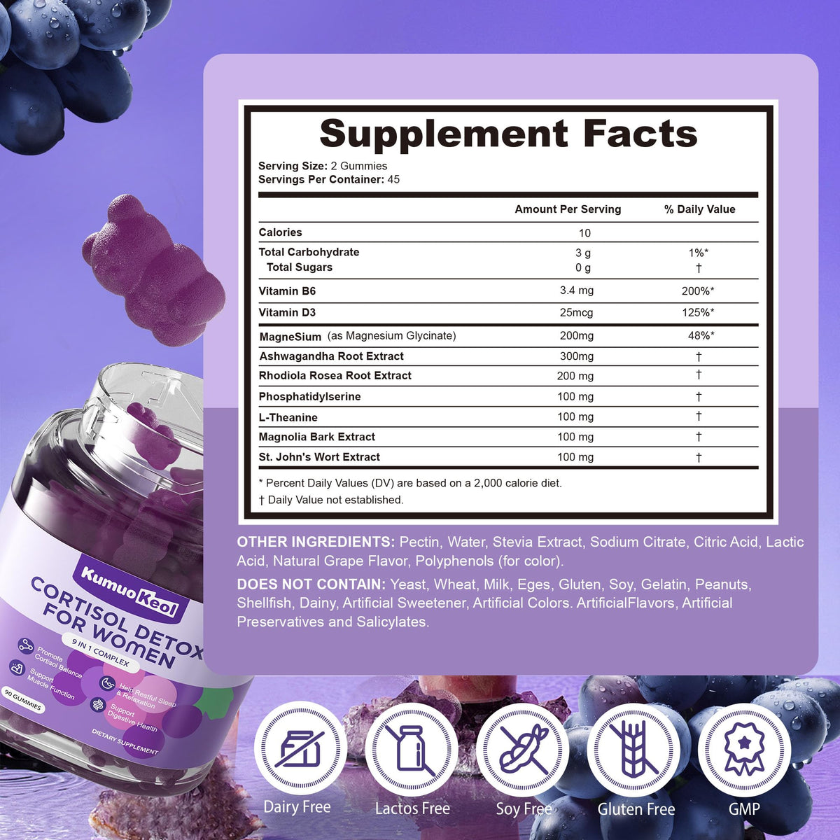 Cortisol Supplements for Women, Lower Cortisol for Women, Cortisol Gummies with Ashwagandha, Magnesium, L-Theanine, Phosphatidylserine, Vitamin, Relaxation, Focus, Sugar-Free, Vegan, 90 Count KumuoKeolBuy Supplements Australia