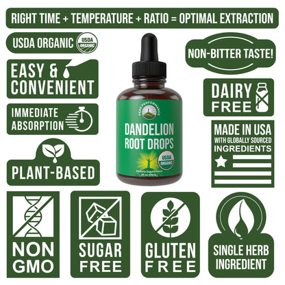 Dandelion Root Extract. USDA Organic Vegan Herbal Liquid Tincture Dandelions Supplement for Women and Men. Leaf Tonic for Immune, Liver, Gut Health. Zero Sugar, Gluten Free Supplements Not Capsules Peak PerformanceBuy Supplements Australia