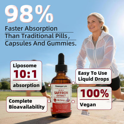 GREENPEOPLE Saffron Extract Supplements Drop - 24-in-1 88.5mg Saffron Extract with Ashwagandha,Black Cohosh & Lion's Mane for Mood&Focus,Stress Relief,Cortisol Reducer,Menopause – Vegan 2FL OZ GREENPEOPLEBuy Supplements Australia