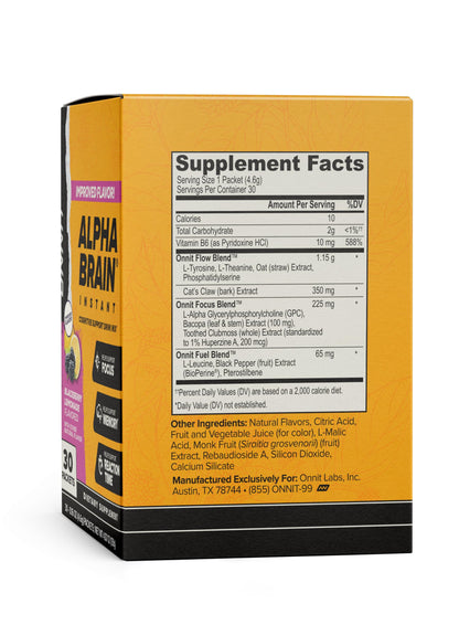 ONNIT Alpha Brain Instant Cognitive Support Drink Mix, BlackBerry Lemonade Flavor, Nootropic Supplement for Focus, Memory, and Clarity, 0.13 oz Packets, 30 Count ONNITBuy Supplements Australia