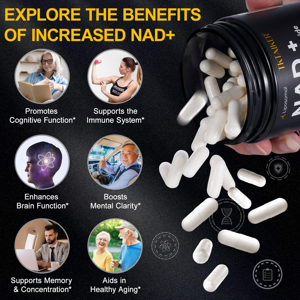 TKTALKER NAD Supplement, 910MG Liposomal Nicotinamide Riboside with Resveratrol & Quercetin, Anti-Aging, Cellular Energy, Mental Focus & Stamina & Healthy, Women & Men, 120 Capsules TKTALKERBuy Supplements Australia