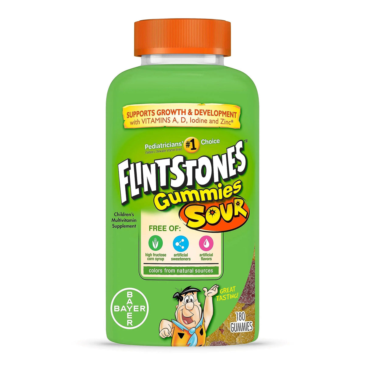 Flintstones Sour Gummy Vitamins For Kids, Kids Multivitamin Gummies with Vitamins C, B6, B12, A & Vitamin D, Support Kids Growth and Development, 180 Count Bayer