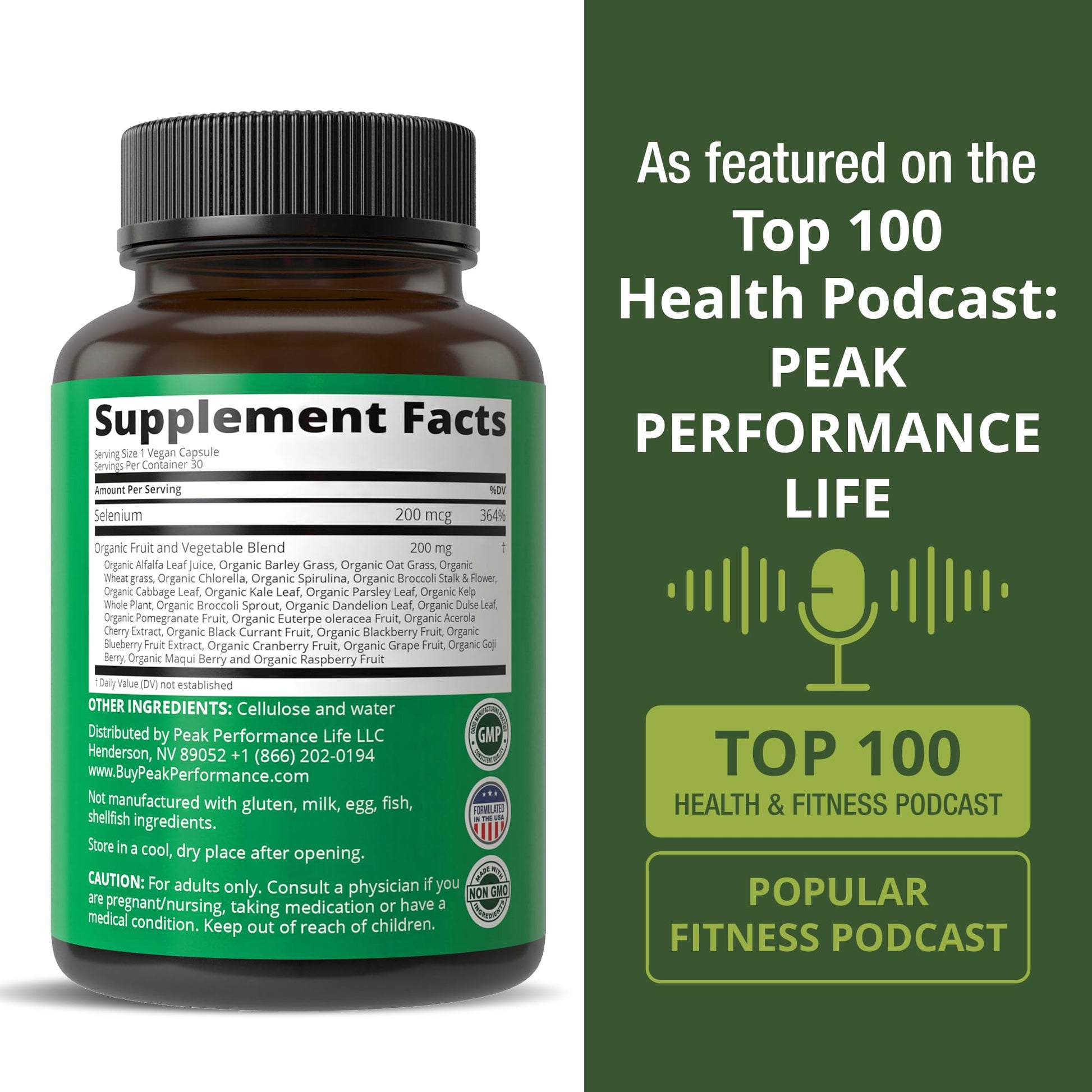 Selenium Supplement with Whole Food Blend of 25+ Vegetables and Fruits for Max Absorption. Pure Selenium Vegan Capsules for Immune System, Thyroid Support, Heart Health, Prostate Support. 30 Pills Peak PerformanceBuy Supplements Australia
