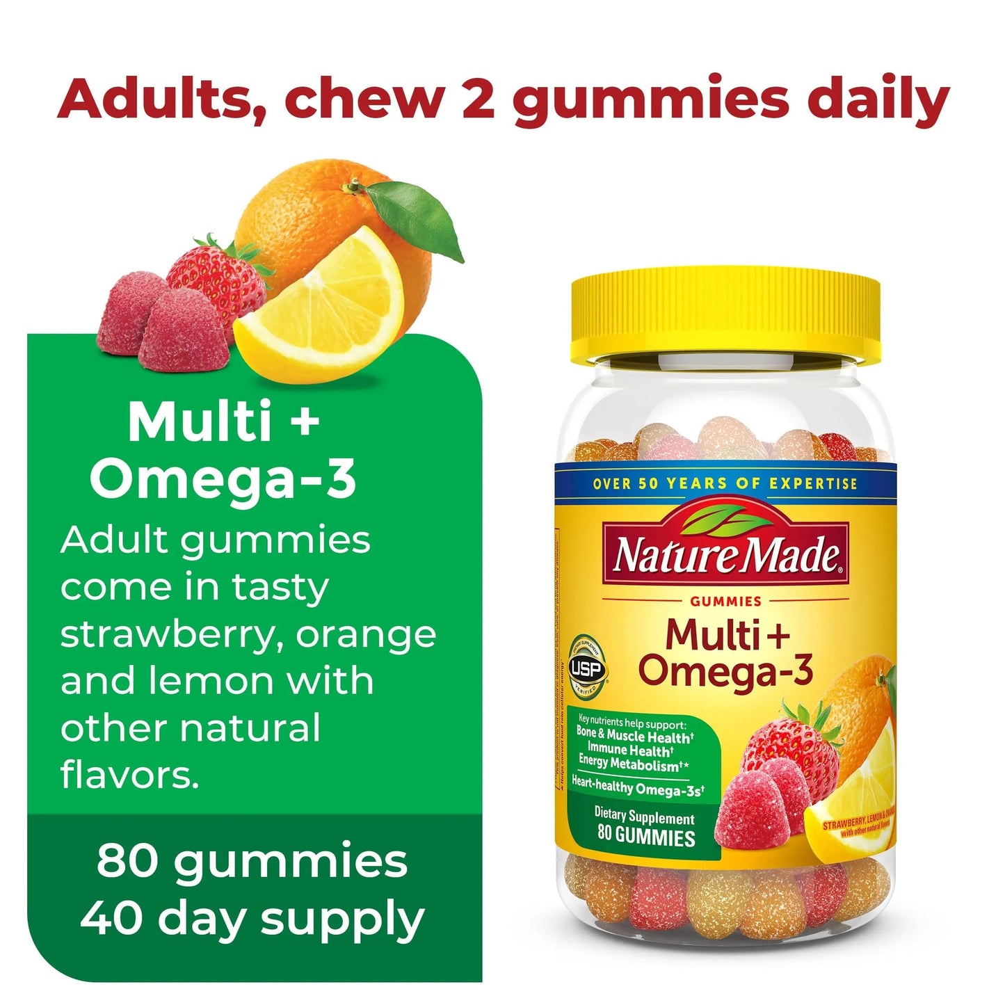 Nature Made Adult & Kids Multivitamin Gummies Combo Pack, Multis with Vitamin C, Vitamin D3, B Vitamins, Zinc, Omega 3 Fish Oil & More Nature Made