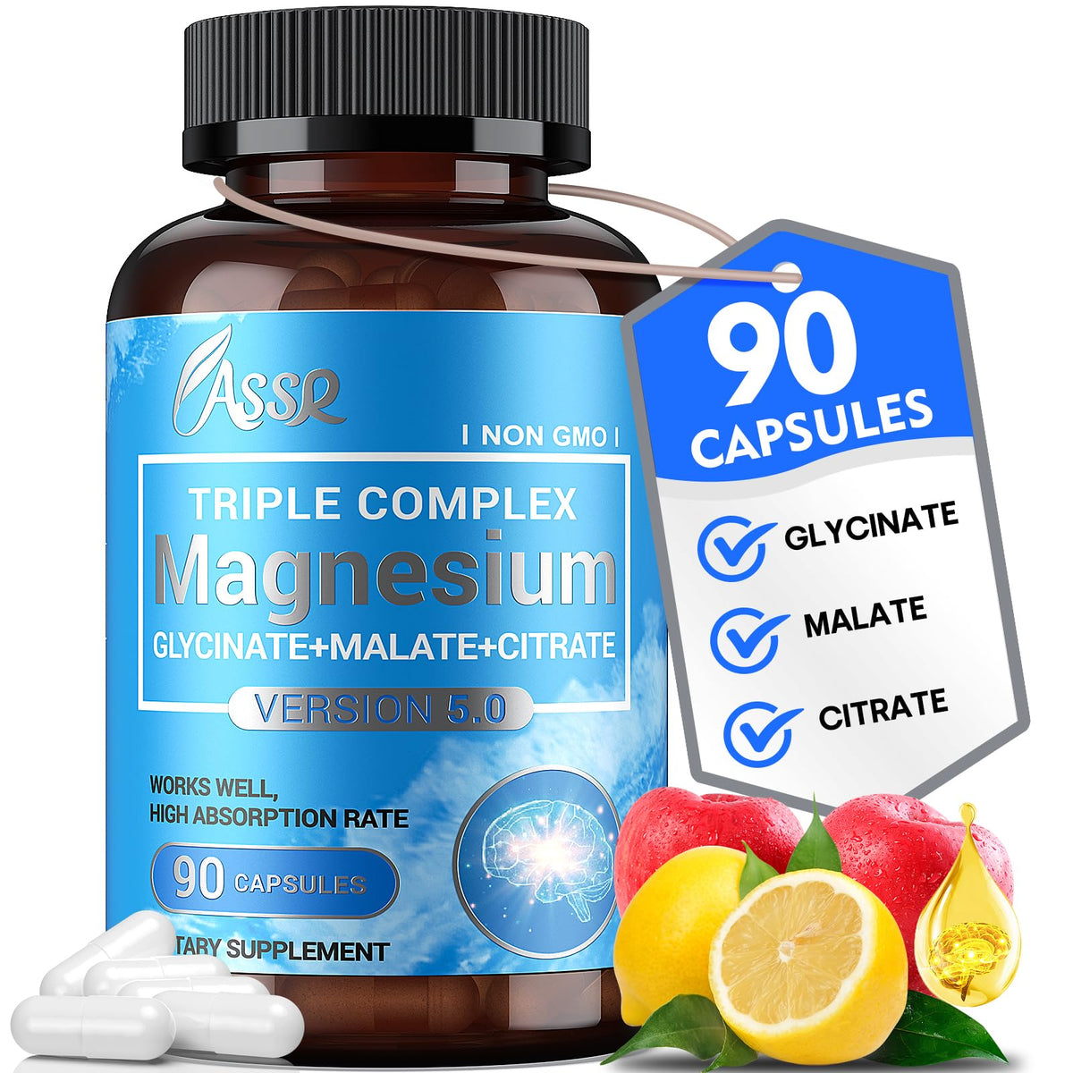 ASSR Triple Magnesium Complex – 300mg Magnesium Supplement with Glycinate, Malate & Citrate – Supports Relaxation, Muscle & Nerve Function – High Absorption, Vegan, Non-GMO, 90 Capsules ASSRBuy Supplements Australia