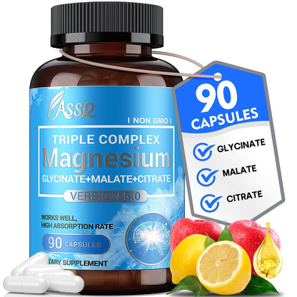 ASSR Triple Magnesium Complex – 300mg Magnesium Supplement with Glycinate, Malate & Citrate – Supports Relaxation, Muscle & Nerve Function – High Absorption, Vegan, Non-GMO, 90 Capsules ASSRBuy Supplements Australia