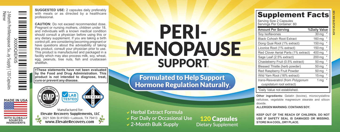 Perimenopause Support (2-Month) Supplement Blend | Women's Health & Hormone Support with 11 Herbs & Extracts | Female Hormonal Balance Supplements | 60-Day Bulk Supply | 120 Capsules Elevate Recovery SupplementsBuy Supplements Australia