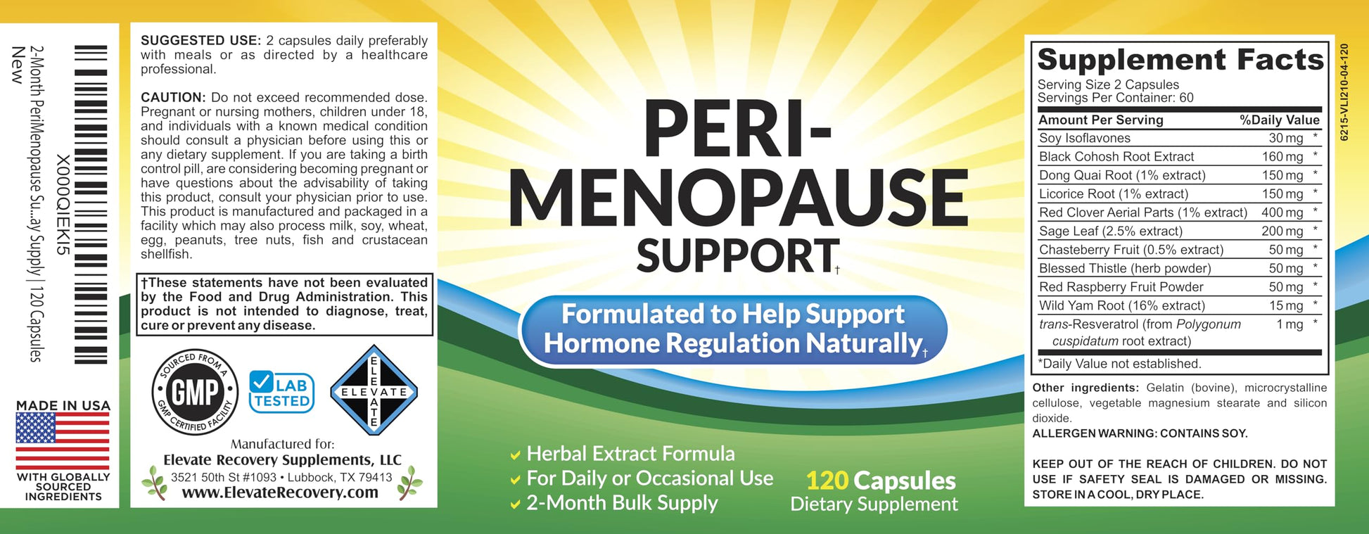 Perimenopause Support (2-Month) Supplement Blend | Women's Health & Hormone Support with 11 Herbs & Extracts | Female Hormonal Balance Supplements | 60-Day Bulk Supply | 120 Capsules Elevate Recovery SupplementsBuy Supplements Australia