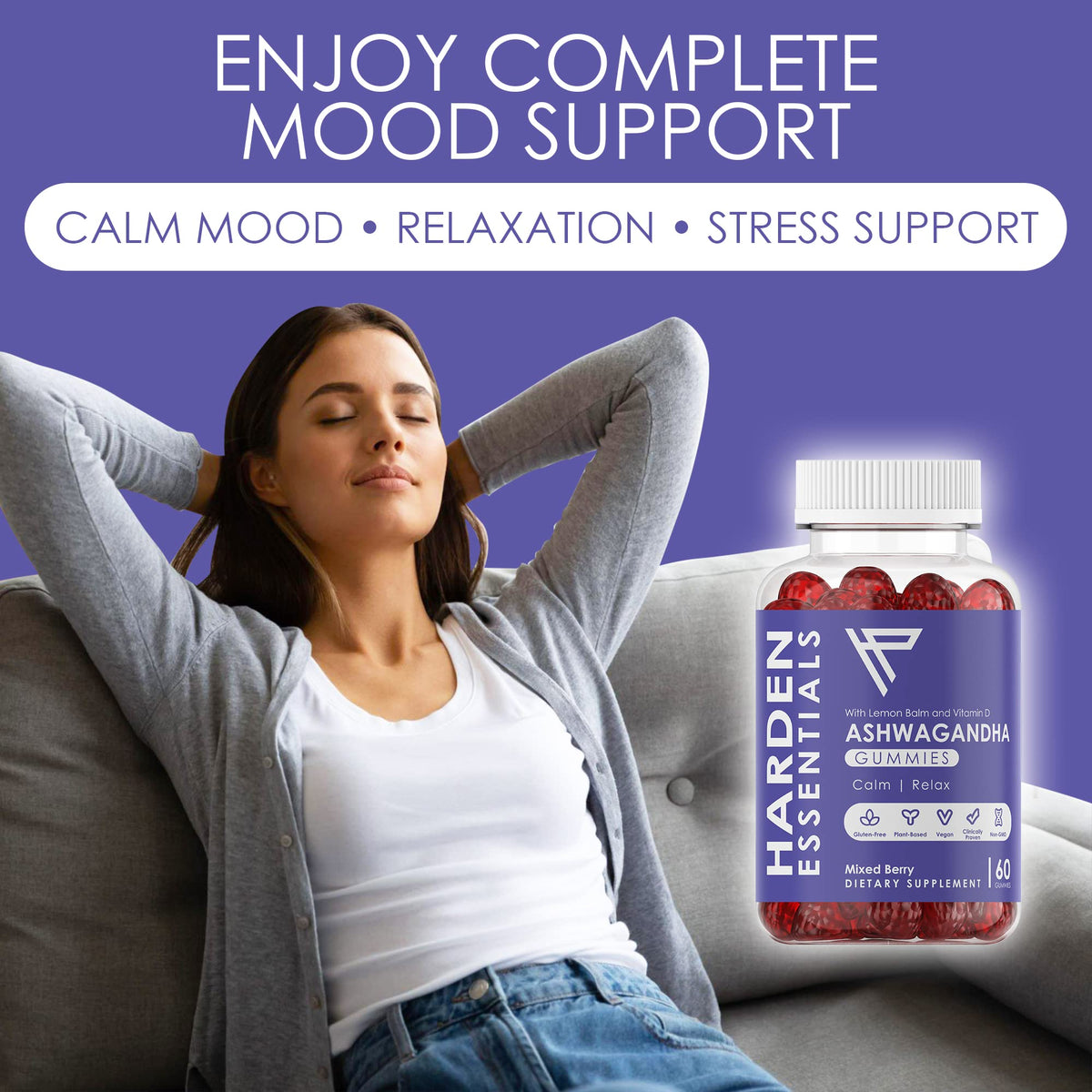 KSM-66 Ashwagandha Gummies 750mg Per Gummy – 1,500mg Per Serving – Stress & Cortisol Support – with Lemon Balm & Vitamin D – 60 Count (30 Day Supply) – Vegan – Harden Essentials Harden essentialsBuy Supplements Australia