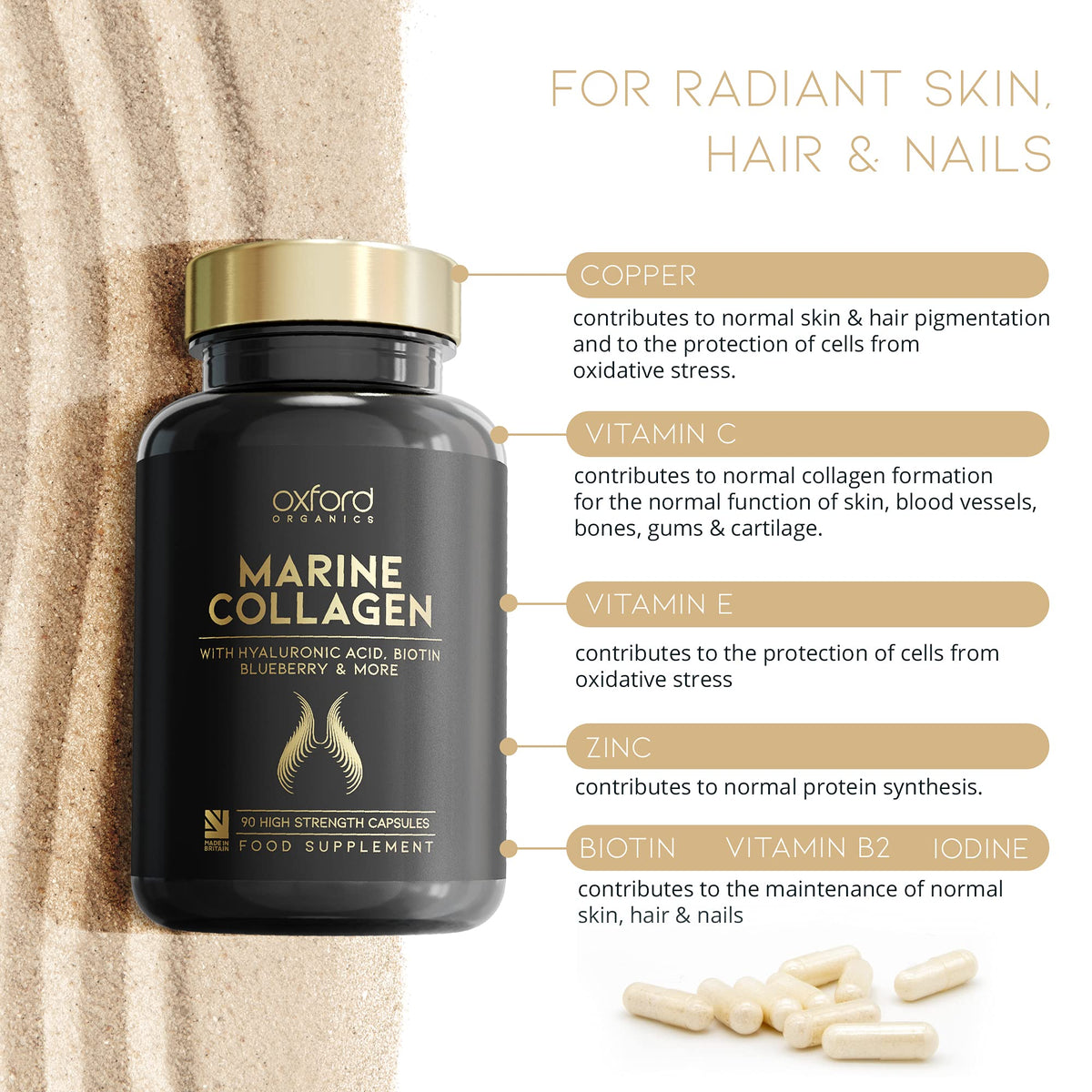 Advanced Marine Collagen Capsules | 1735mg Superfood & Vitamin Boosted Complex for Glowing Hair, Skin & Nails Oxford OrganicsBuy Supplements Australia