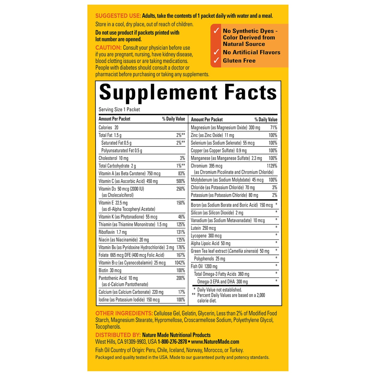 Nature Made Diabetes Health Pack, Daily Dietary Supplements for Nutritional Support, 30 Packets, 30 Day Supply