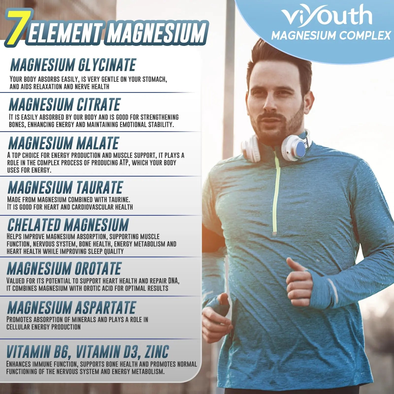 Magnesium 7 Complex Supplement Advanced with 7 Forms of Magnesium (Glycinate, Malate, Chelate, Aspartate, Orotate, Taurine, Citrate), Zinc, Vitamin D3 & Vitamin B6 VIYOUTH canada supplements