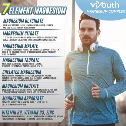 Magnesium 7 Complex Supplement Advanced with 7 Forms of Magnesium (Glycinate, Malate, Chelate, Aspartate, Orotate, Taurine, Citrate), Zinc, Vitamin D3 & Vitamin B6 VIYOUTH canada supplements