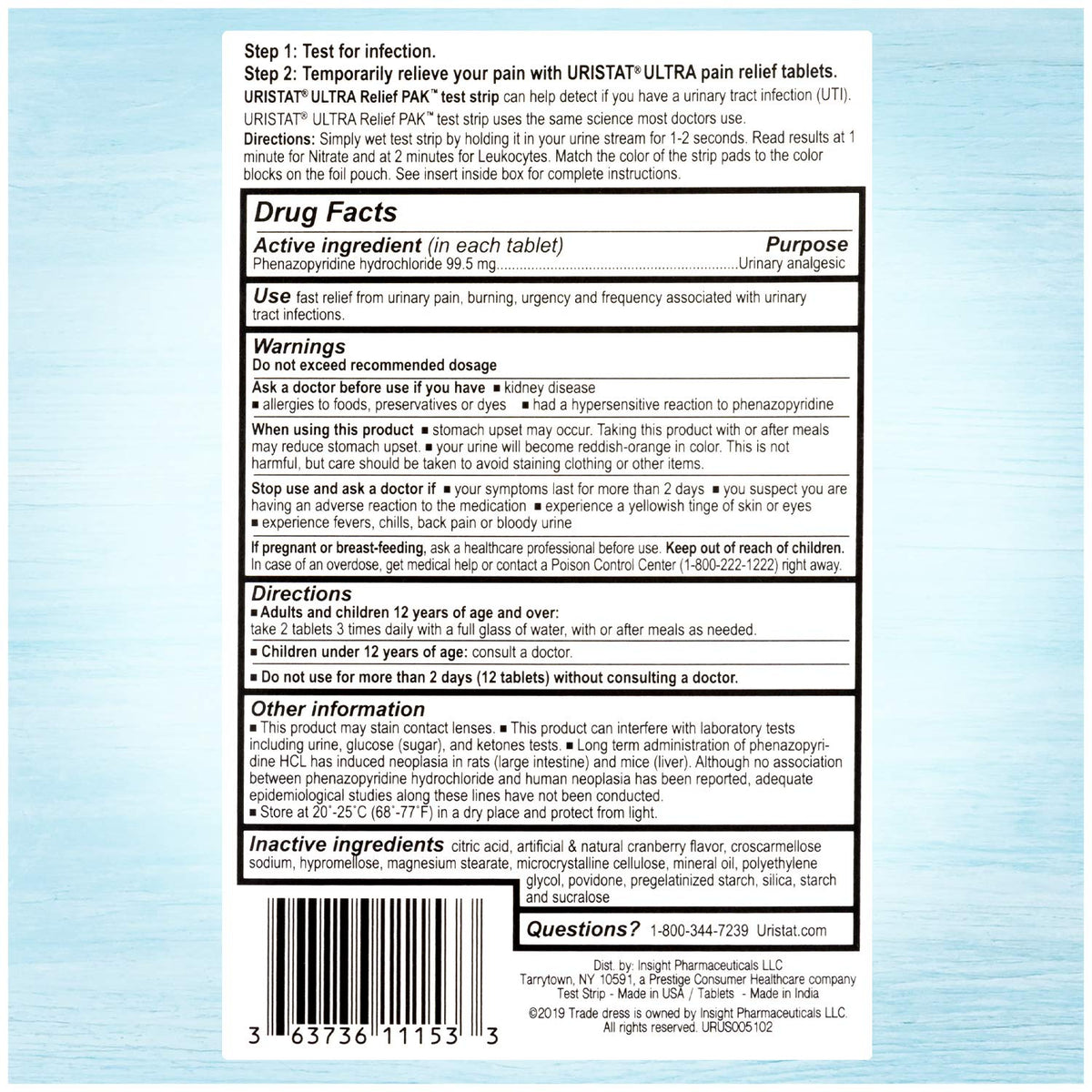 Uristat Ultra Strength Urinary Tract Infection Treatments and Test Relief Kit – 1 UTI Test Strip & 12 Cranberry Flavor Relief Tablets to Ease Urinary Pain, Burning & Urgency URISTATBuy Supplements Australia
