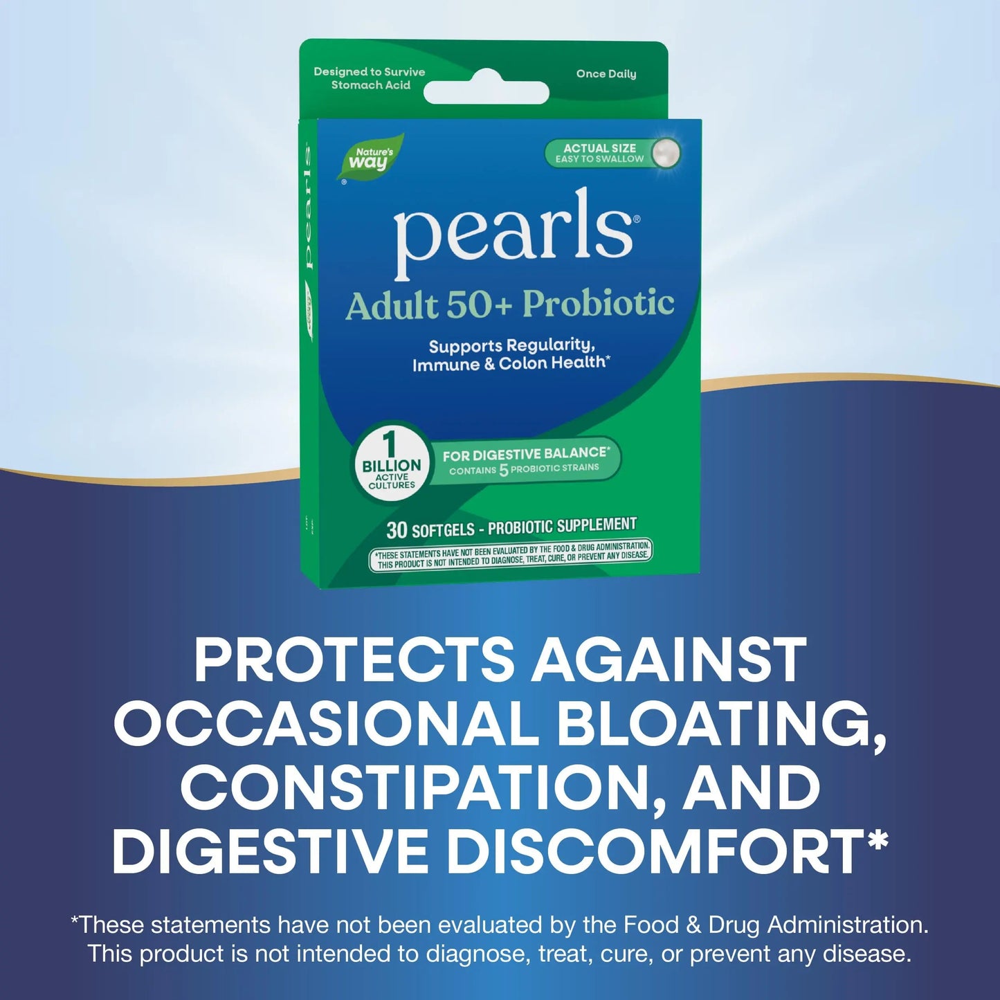 Nature's Way Pearls Adult 50+ Probiotic, Probiotics for Digestive Health* Supports Regularity, Immune & Colon Health*, 1 Billion Cultures, No Refrigeration Needed, 30 Softgels Nature's WayBuy Supplements Australia
