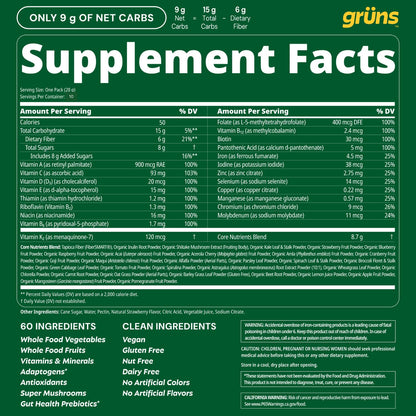 Gruns Adults Super Greens Gummies, Multivitamin Superfood Gummy Bears, Spirulina, Chlorella, Prebiotics & Fiber Gummies for Digestive Health GrünsBuy Supplements Australia