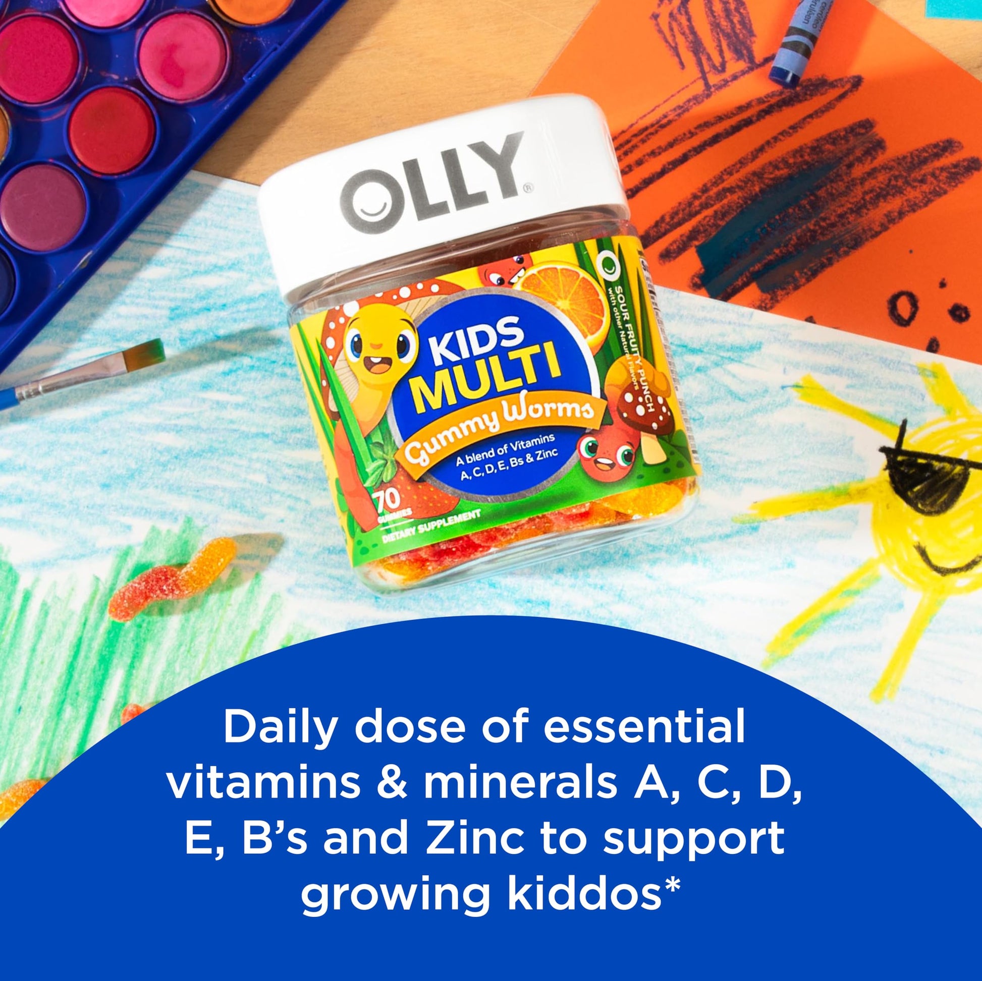OLLY Kids Immunity Gummy, Immune Support, Wellmune, Elderberry, Vitamin C, Zinc & Kids Multivitamin Gummy Worms, Overall Health and Immune Support, Vitamins and Minerals A, C, D OLLYBuy Supplements Australia
