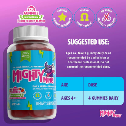 MIGHTY MINIS Slow-Crafted Sugar-Free Kids Multivitamin Gummies with Allulose | Kid-Approved Mixed Berries | for Immunity, Growth, Focus & Mood | MIGHTY MINIS