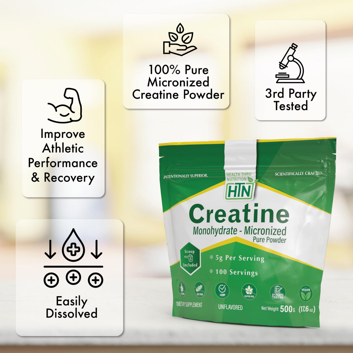 Health Thru Nutrition Creatine Monohydrate Micronized Powder – 500g Pure Unflavored – 5g Per Scoop – Workout Support, Muscle Fuel and Recovery Bulk Supplement | Non-GMO, Vegan Health Thru NutritionBuy Supplements Australia
