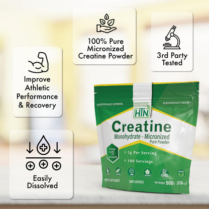 Health Thru Nutrition Creatine Monohydrate Micronized Powder – 500g Pure Unflavored – 5g Per Scoop – Workout Support, Muscle Fuel and Recovery Bulk Supplement | Non-GMO, Vegan Health Thru NutritionBuy Supplements Australia