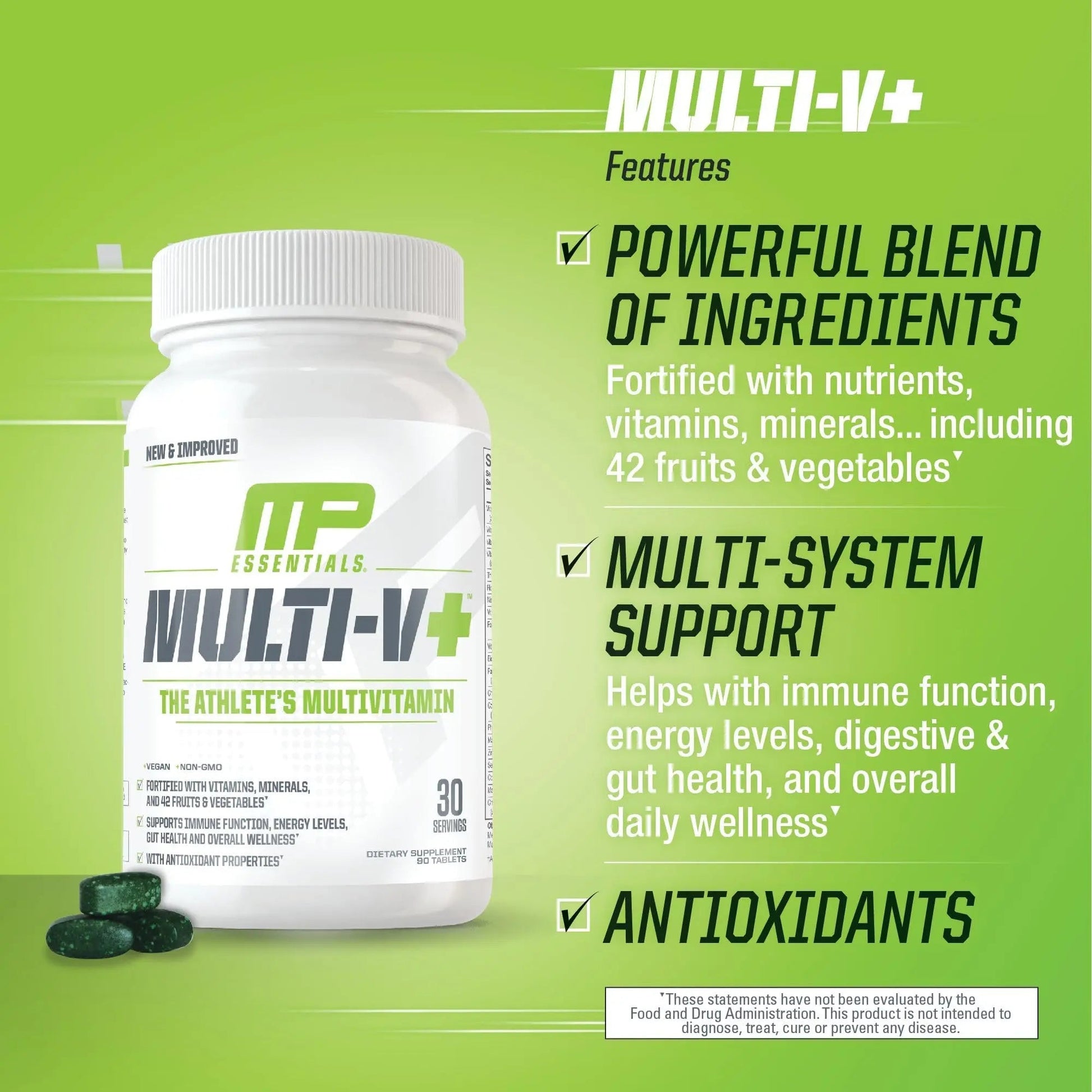 Muscle Pharm Essentials Multi-V+, The Athlete's Multi-Vitamin, Enhanced Energy, Performance & Immune Health, Daily Multivitamin for Men & Women Muscle Pharm