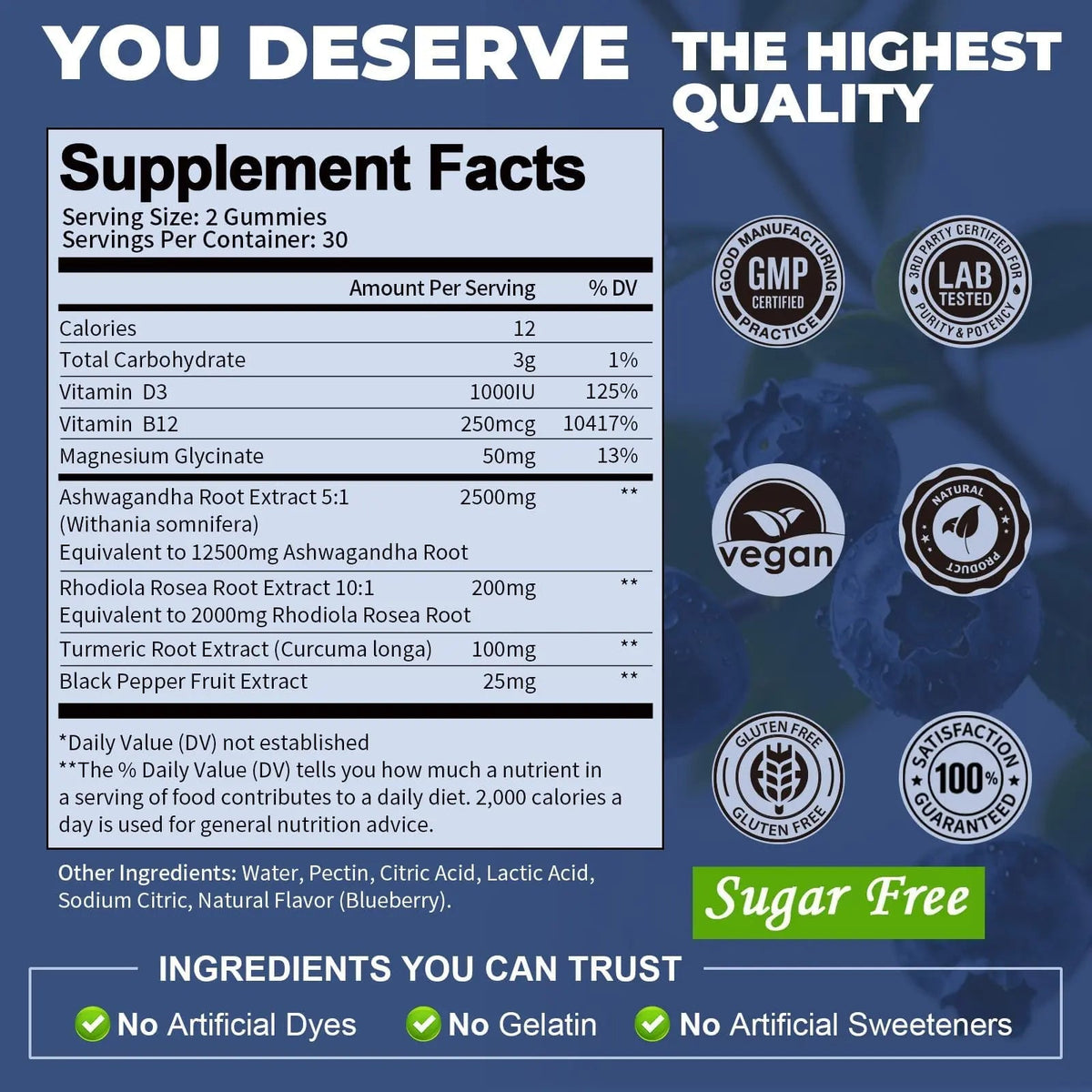 (2 Packs) Sugar Free Ashwagandha Filled Gummies w/Vitamin D3, Magnesium Glycinate, Rhodiola, Ultra Strength Ashwa Root Supplements for Women & Wen, for Relaxation, Energy, Cortisol Gummies TotariaBuy Supplements Australia