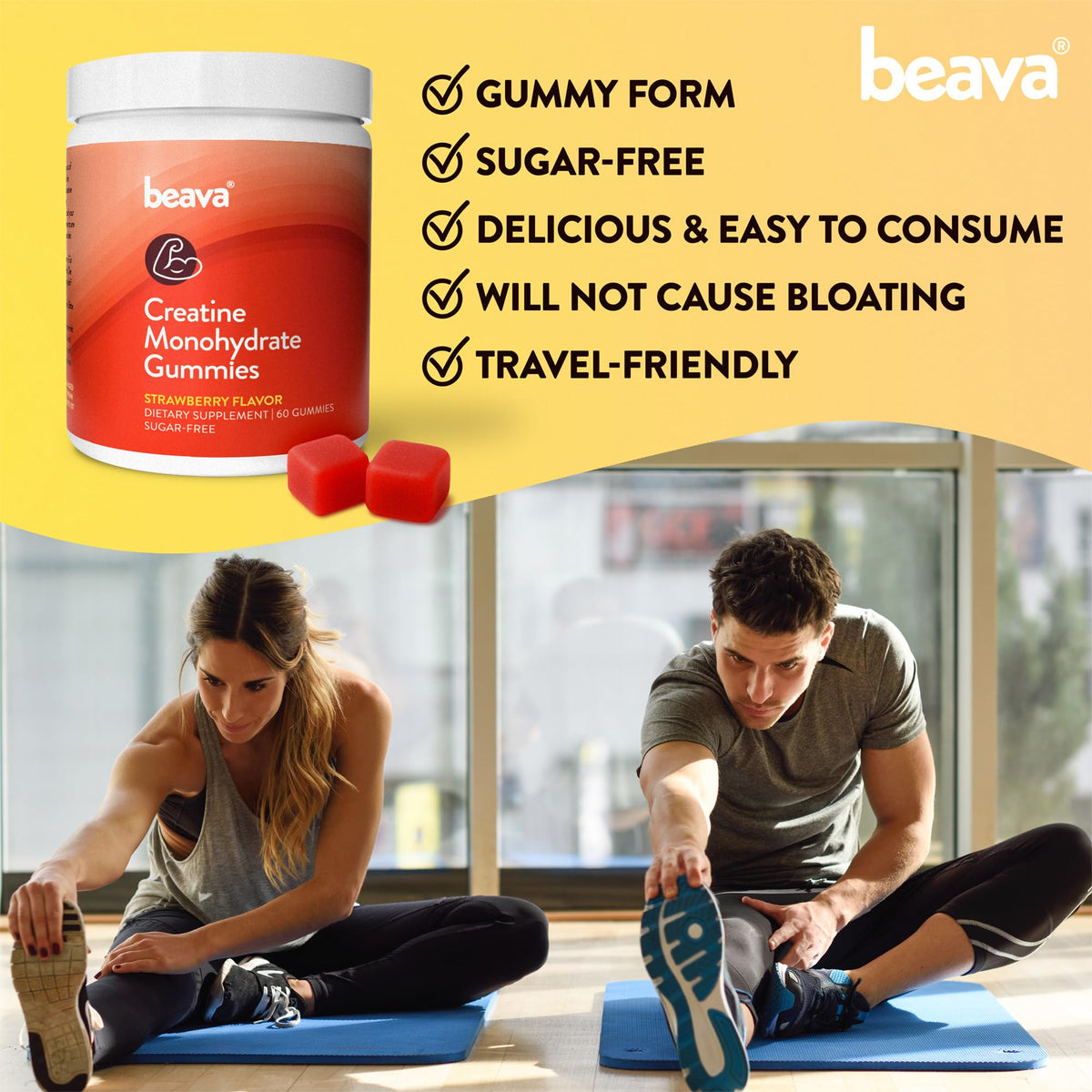 Creatine Monohydrate Gummies - 30 Servings - Vegan Creatine Chews for Muscle Growth, Muscle Recovery, Workout Recovery, Anaerobic Endurance - No Loading Phase - No Bloating - Strawberry - No Sugar beavaBuy Supplements Australia