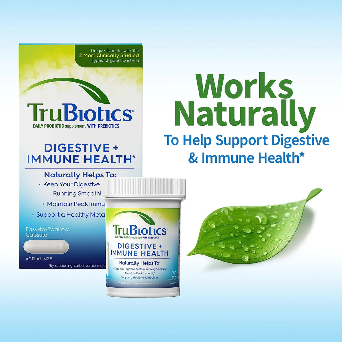 TruBiotics Probiotics for Digestive & Immune Health, Supports Regularity & Helps Relieve Abdominal Discomfort, Gas & Bloating, 2 Clinically Studied Probiotic Strains, Plus Prebiotics, 30 Capsules TruBioticsBuy Supplements Australia