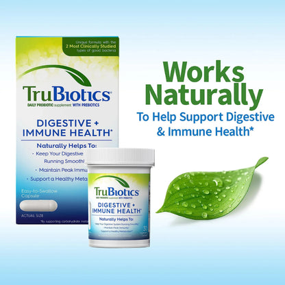 TruBiotics Probiotics for Digestive & Immune Health, Supports Regularity & Helps Relieve Abdominal Discomfort, Gas & Bloating, 2 Clinically Studied Probiotic Strains, Plus Prebiotics, 30 Capsules TruBioticsBuy Supplements Australia
