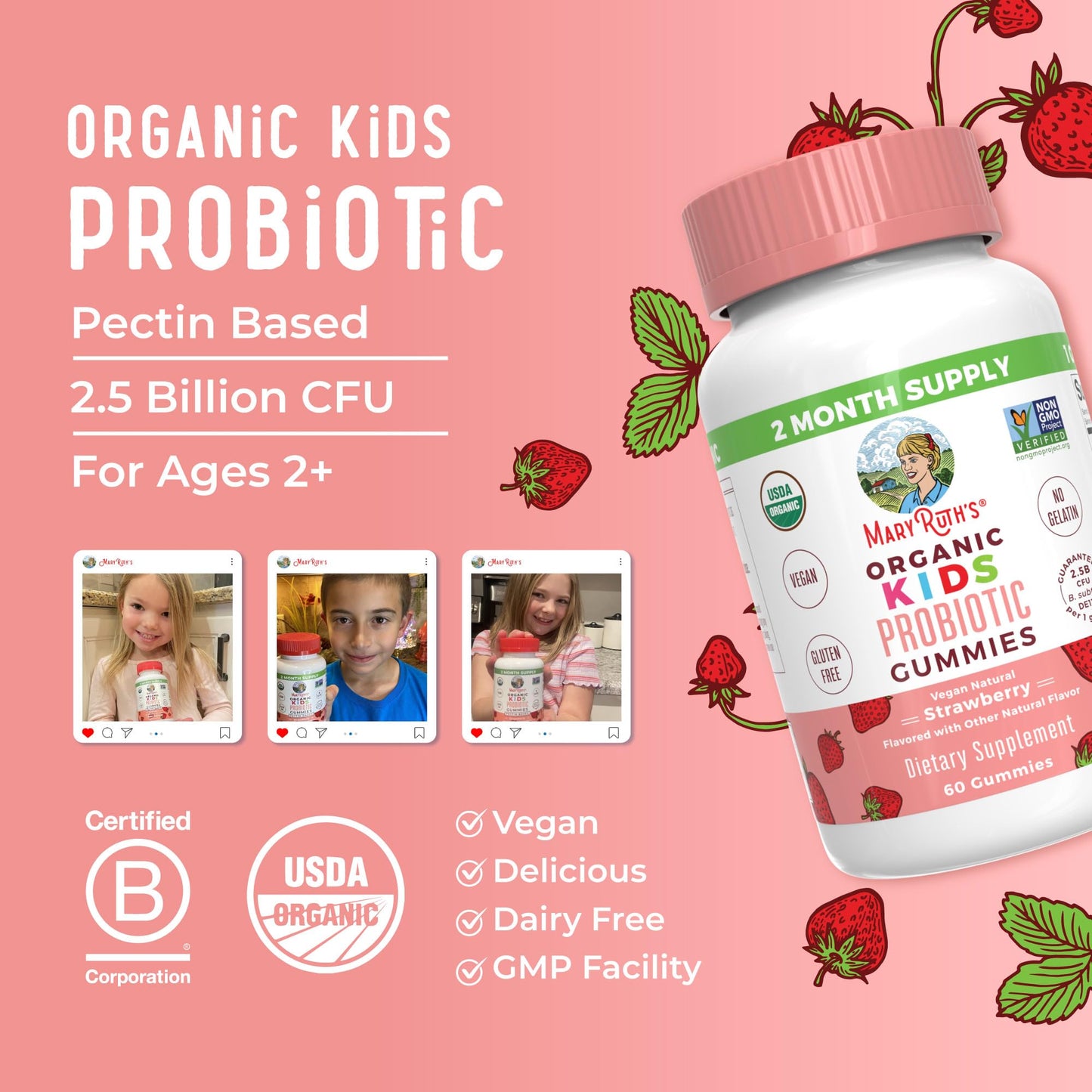 MaryRuth Organics Kids Probiotics for Digestive Health | USDA Probiotic Gummies | 2 Month Supply | Kids Probiotics | Immune Support | Gut Health Supplement | Vegan | Non-GMO | Gluten Free | 60 Count MARYRUTH'SBuy Supplements Australia