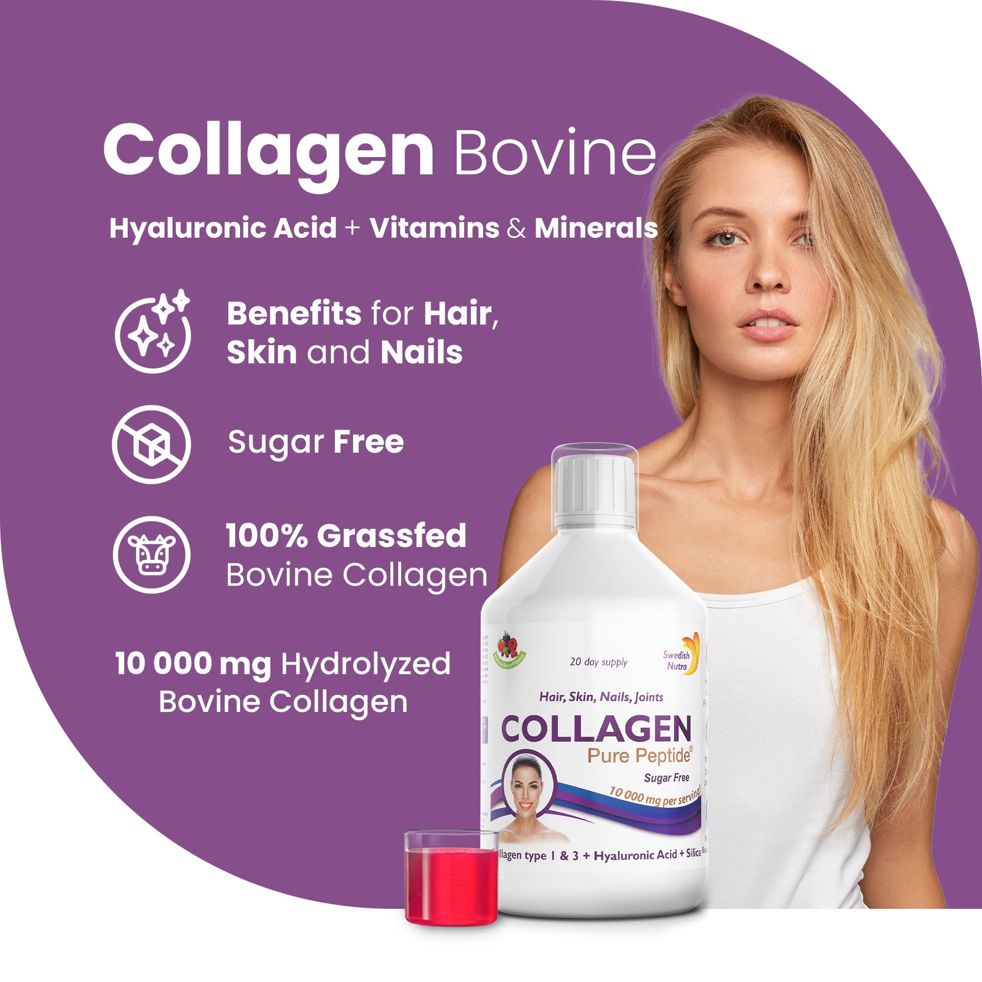 Swedish Nutra Liquid Bovine Collagen - Pack of 500ml, 20 Day Supply | Sugar Free Berry Flavour Swedish NutraBuy Supplements Australia