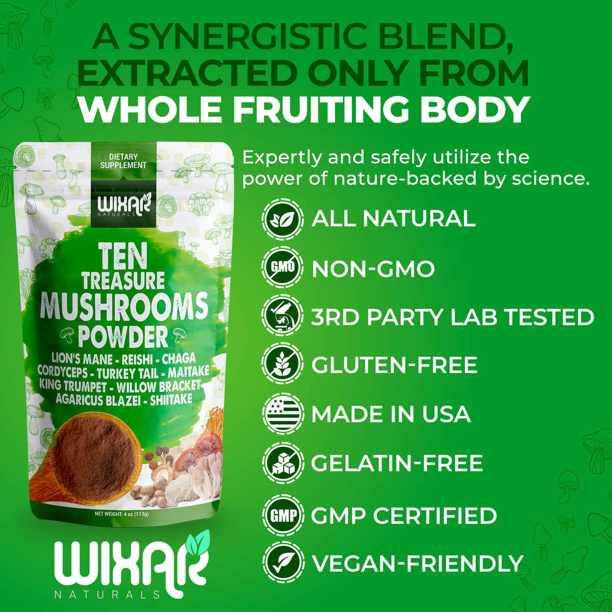 Wixar Mushroom Powder - Ten Treasure Mushrooms Extract Supplement Blend for Coffee WIXAR NATURALSBuy Supplements Australia