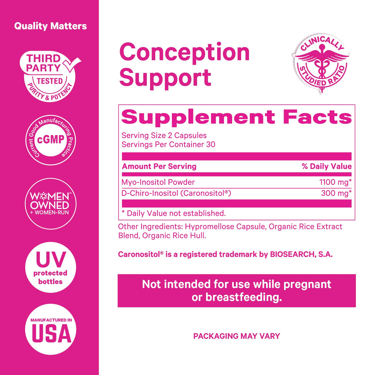 Pink Stork Myo-Inositol & D-Chiro Inositol: 3.6:1 Blend to Support Fertility, Hormone Balance for Women - Ovarian Function, Ovulation, Conception, and Period Support Supplement - 60 Capsules Pink StorkBuy Supplements Australia