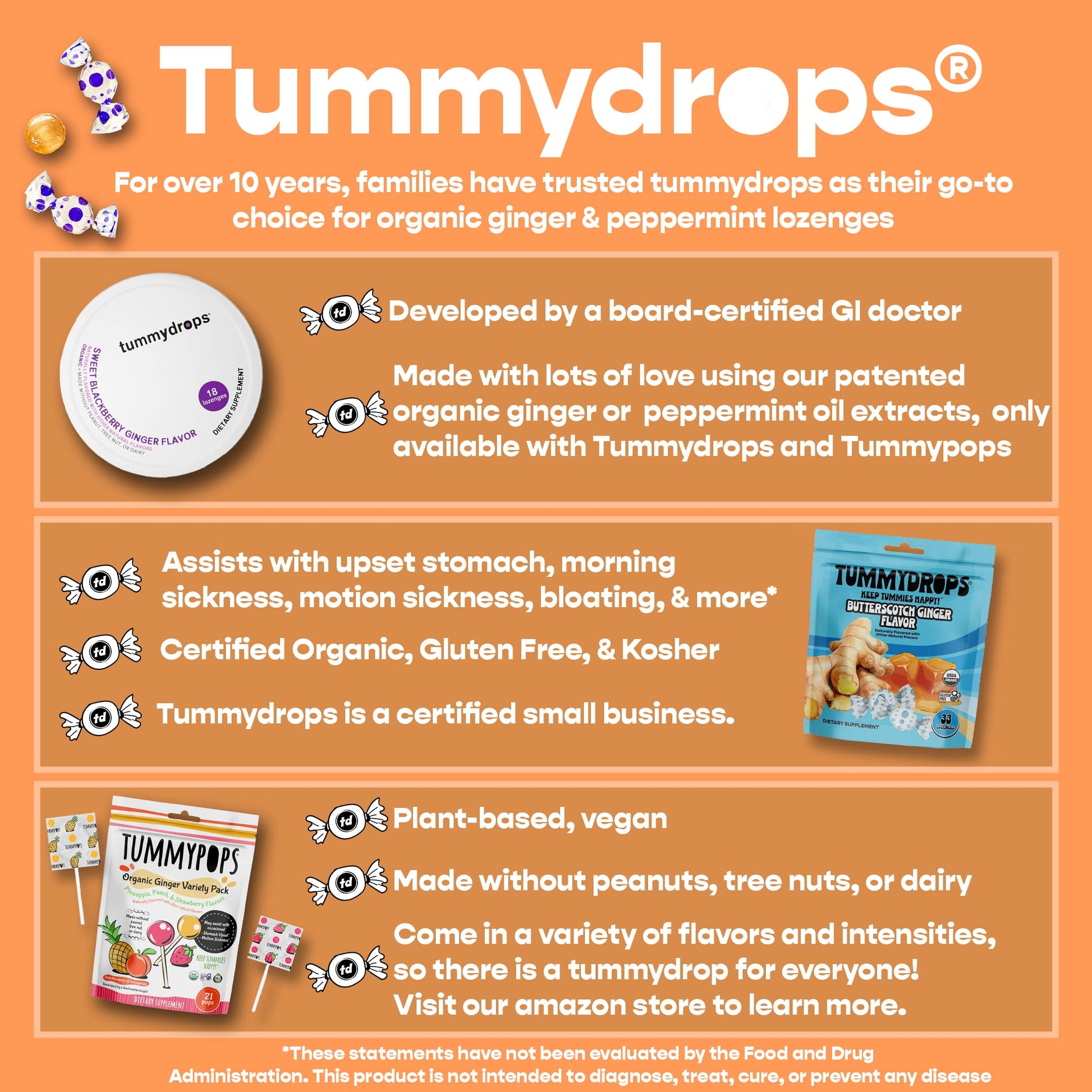 tummy drops No Sugar Crushed Peppermint Flavor, Gluten Free & Vegan, 33 Individually Wrapped Pure Peppermint Oil Lozenges Made with Organic Monkfruit tummy drops buy supplements Au