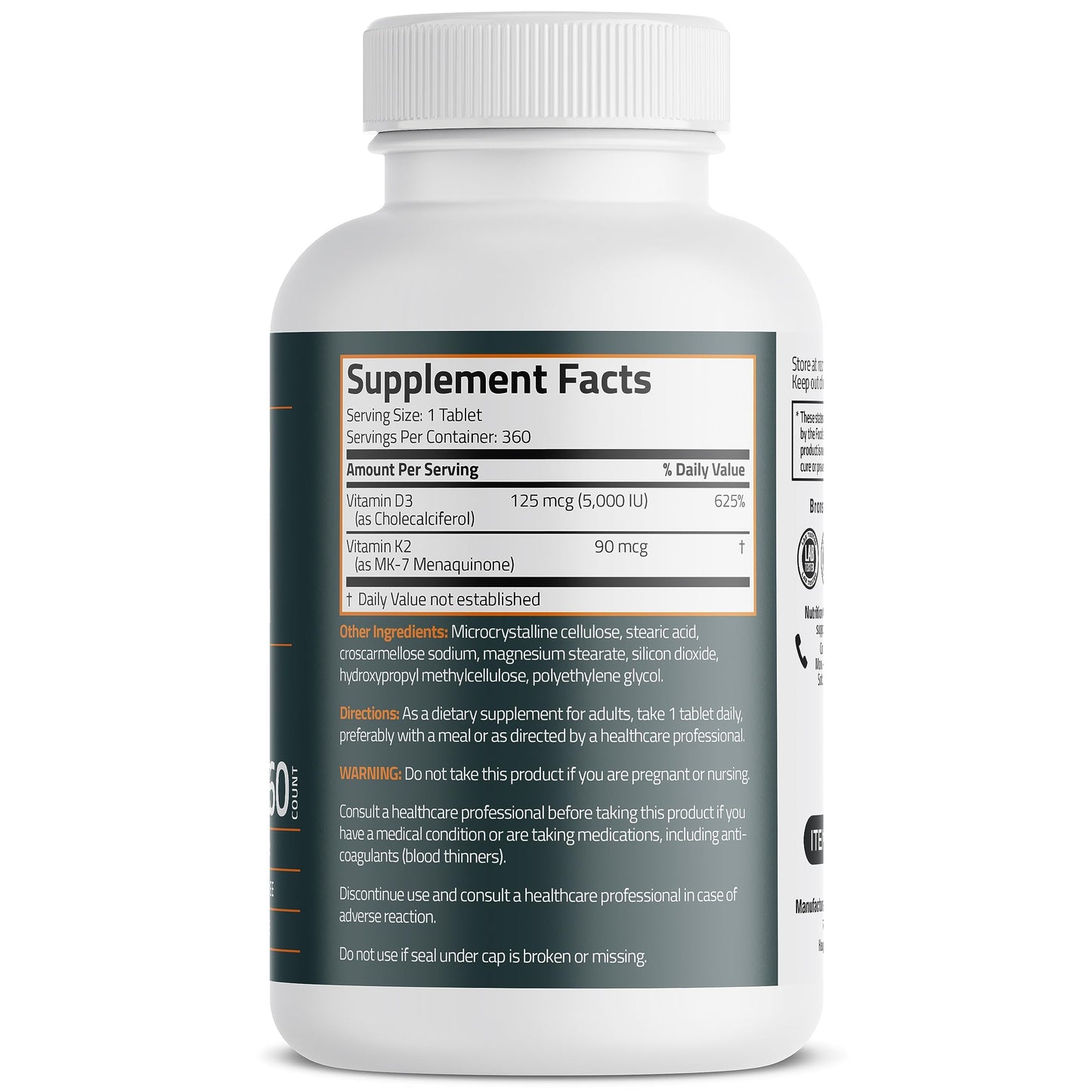 Bronson Basics Vitamin K2 D3 (MK7) Supplement Non-GMO Formula 5000IU (125 mcg) BronsonBuy Supplements Australia
