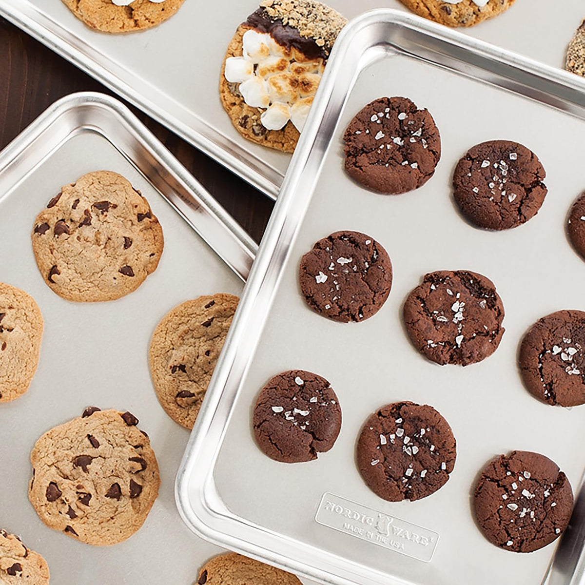 Nordic Ware Naturals 3 Piece Set - USA Made Aluminum Commercial Quality Sheet Pan for Baking or Roasting, Encapsulated Galvanized Steel Rim Prevents Warping; Half Sheet, Jelly Roll and Quarter Sheet Nordic WareBuy Supplements Australia