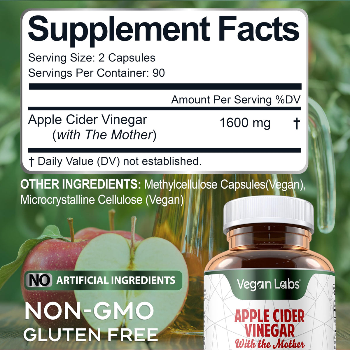 Vegan Labs Apple Cider Vinegar Capsules with The Mother- 180 Vegan Capsules Vegan LabsBuy Supplements Australia
