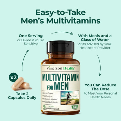 Methylated Multivitamin for Men with Bioavailable Vitamins, Chelated Minerals, Vitamin D, B12, C, A & Zinc for Energy, Focus and Immune Health Vimerson HealthBuy Supplements Australia