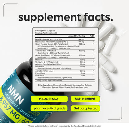 NMN Supplement 8957mg with Real NAD+ Not Just a Booster | Urolithin A, Resveratrol, CoQ10, Alpha Lipoic Acid, Green Tea Extract | Cellular Longevity & Energy Support for Men & Women ThinbiBuy Supplements Australia