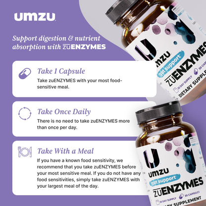 UMZU zuEnzymes Digestive Support Supplement, (30 Day Supply) – 21 Enzyme Blend with Lipase Protease & Amylase – Digestive Enzymes for Gut Health & Probiotic Daily