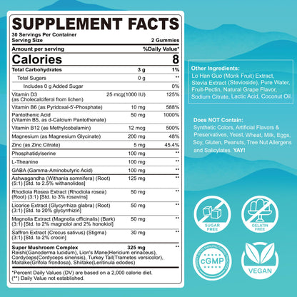 Cortisol Gummies for Women & Men, Sugar Free Cortisol Reducer Supplements w/ Magnesium, Ashwagandha, Mushroom, L-theanine, Rhodiola, Vitamin B6 B12 for Cortisol Detox, Relax, Sleep Support 2 Pack LILICAREBuy Supplements Australia