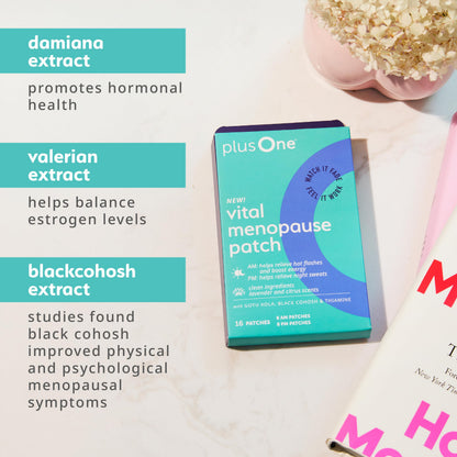 plusOne Vital Menopause Patches AM & PM – Hot Flash & Night Sweat Support – Promotes Energy & Sleep – Herbal Arjuna Daily Patches – 16ct plusOneBuy Supplements Australia