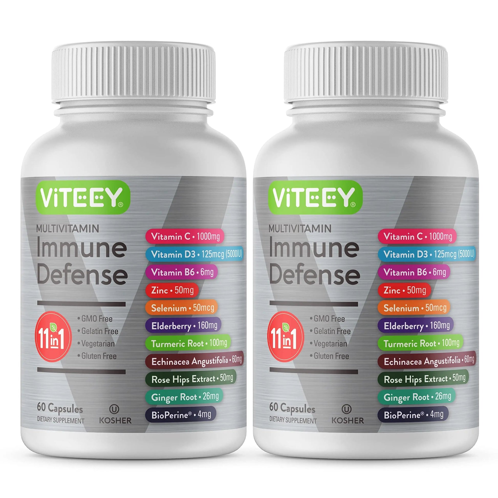 VITEEY 11 in 1 Immune Support Supplement - Immune Defense with Vitamin D3, B6, Echinacea, Turmeric, Rose-HIPS, Selenium Viteey