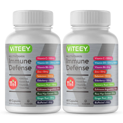 VITEEY 11 in 1 Immune Support Supplement - Immune Defense with Vitamin D3, B6, Echinacea, Turmeric, Rose-HIPS, Selenium Viteey