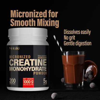 METALIFE 100% Pure Creatine Monohydrate Powder, Canada-Made, 1000 g (200 Servings) Micronized Powder, Muscle Growth, Unflavored, Ideal for Athletes & Fitness Enthusiasts, Third party lab tested, Vegan METALIFEBuy Supplements Australia