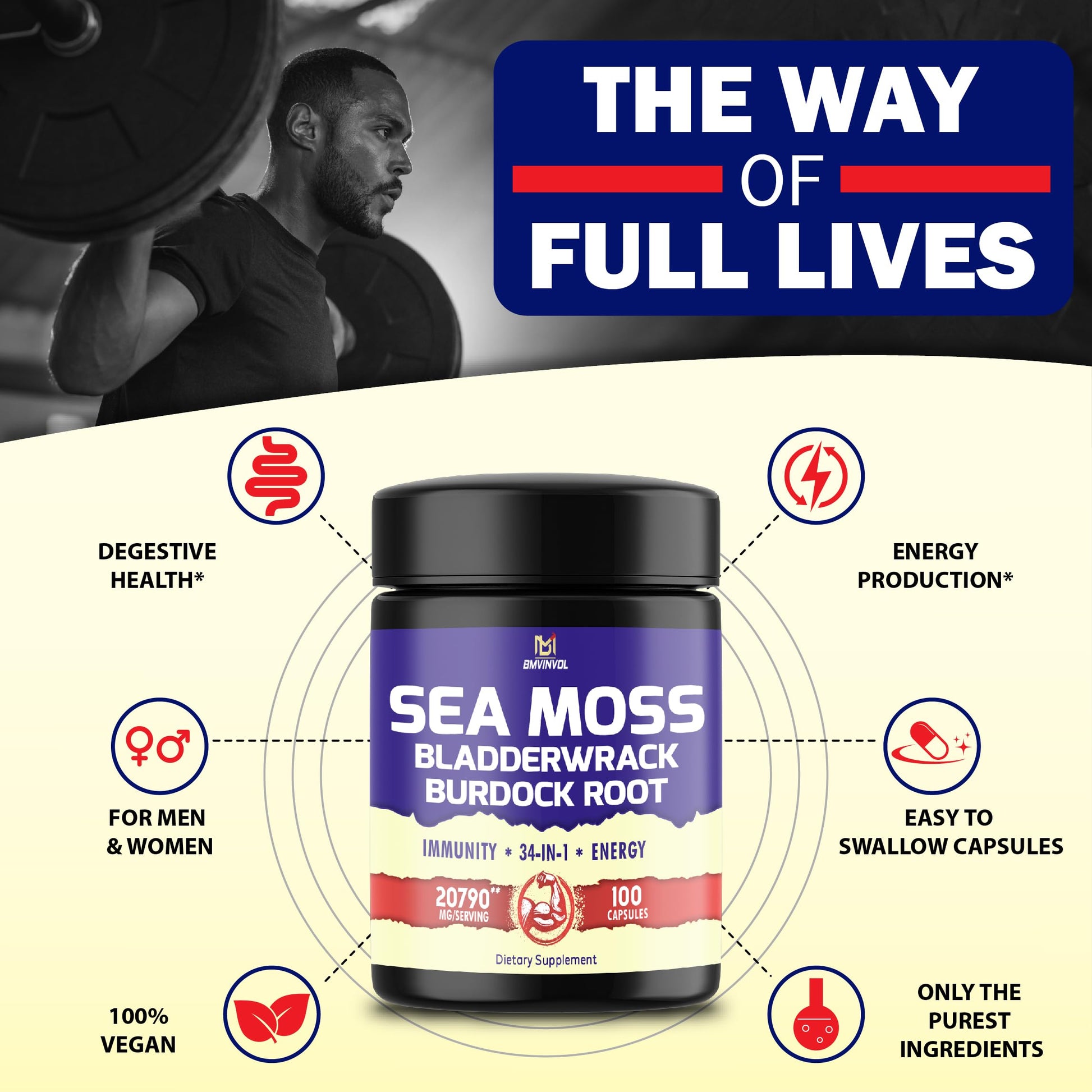 BMVINVOL 100 Capsules - Sea Moss Capsules 20790mg with Bladderwrack, Burdock BMVINVOLBuy Supplements Australia