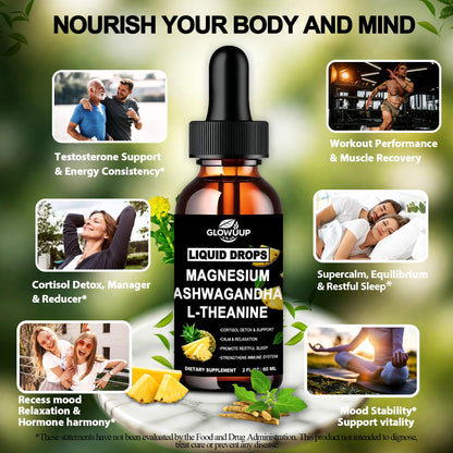 Cortisol Supplements for Women & Men, Cortisol Reducer Manager Detox Liquid Drops Extra Strength Magnesium Glycinate 200mg, L-Theanine & Ashwagandha丨Hormone Balance, Relaxation & Recess Mood GLOVVUUPBuy Supplements Australia