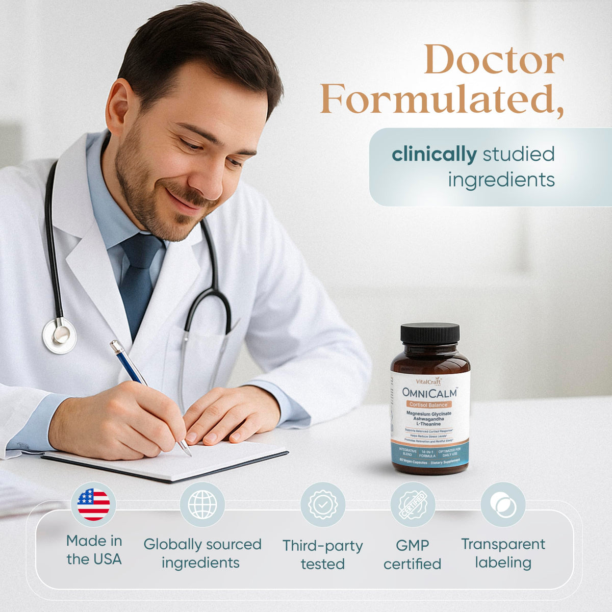 VITALCRAFT LABS OmniCalm Cortisol Supplements for Women & Men | Stress Relief & Sleep Support with Magnesium & Ashwagandha, L Theanine | 14-in-1 Cortisol Reducer, Manager, Detox – USA VITALCRAFT LABSBuy Supplements Australia