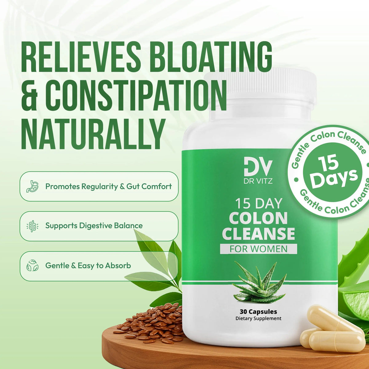 Dr Vitz 15 Day Colon Cleanse for Women – Natural Detox Pills with Herbs, Fiber & Probiotics – Bloating & Constipation Relief, Weight Loss & Gut Health Reset – 30 Capsules Dr VitzBuy Supplements Australia
