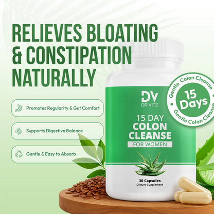 Dr Vitz 15 Day Colon Cleanse for Women – Natural Detox Pills with Herbs, Fiber & Probiotics – Bloating & Constipation Relief, Weight Loss & Gut Health Reset – 30 Capsules Dr VitzBuy Supplements Australia